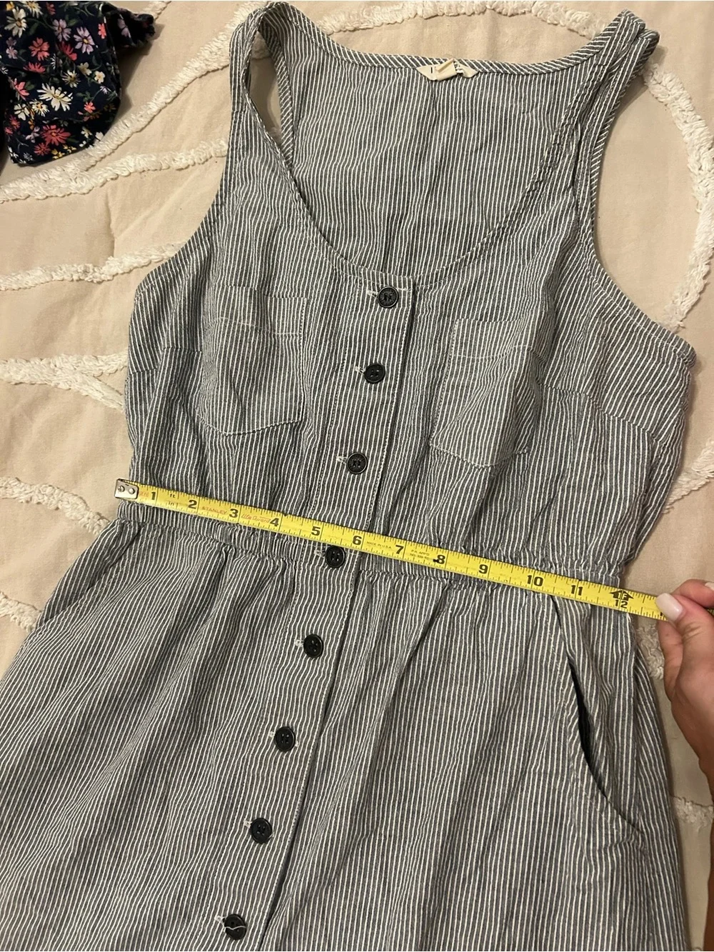 H81 Striped Button-Front Mini Dress with Elastic Waist